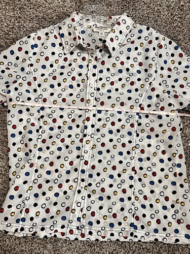 Vintage Style Norm Thompson White MULTI-COLOR polka dot Collared blouse, size M - Picture 3 of 7