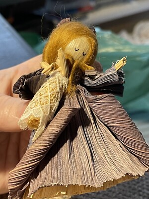 Vintage 1991 Nan's handmade cornhusk girl with baby doll