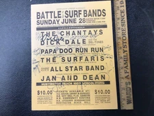 Concert Band Original SIGNED Battle Surf Bands DICK DALE / JAN & DEAN Autograph