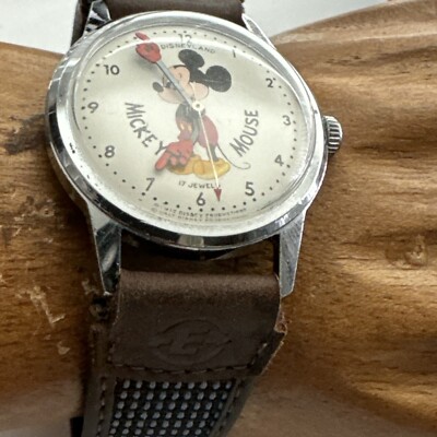 【Mickey】 Vintage Disney Mickey Mouse 17 Jewel Watch Wind Up - Super Rare