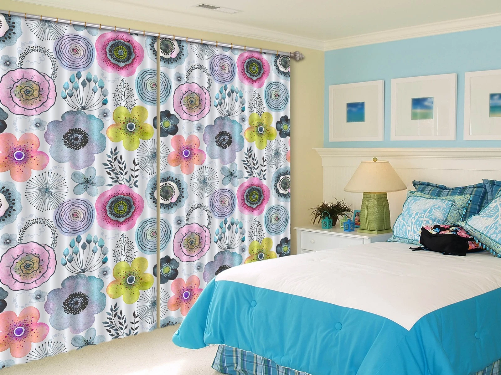 3D Hand Drawn Flowers ZHUB937 Photo Curtain Window Blockout Fabric Amy 2023