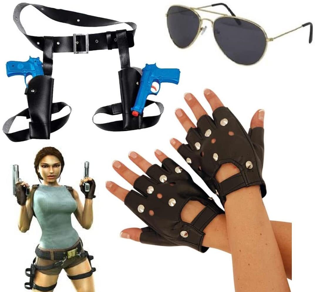Lara Croft 3pc Set (Holster w/Guns, Glasses & Gloves) Tomb Raider