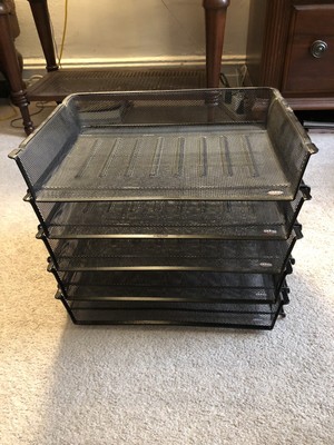 Desk Organizer 12 Letter Paper Trays Stackable Black Wire Mesh 5 Tiers Pieces Desk Organizer 12 Letter Paper Trays, Metal Stacking Desk Trays