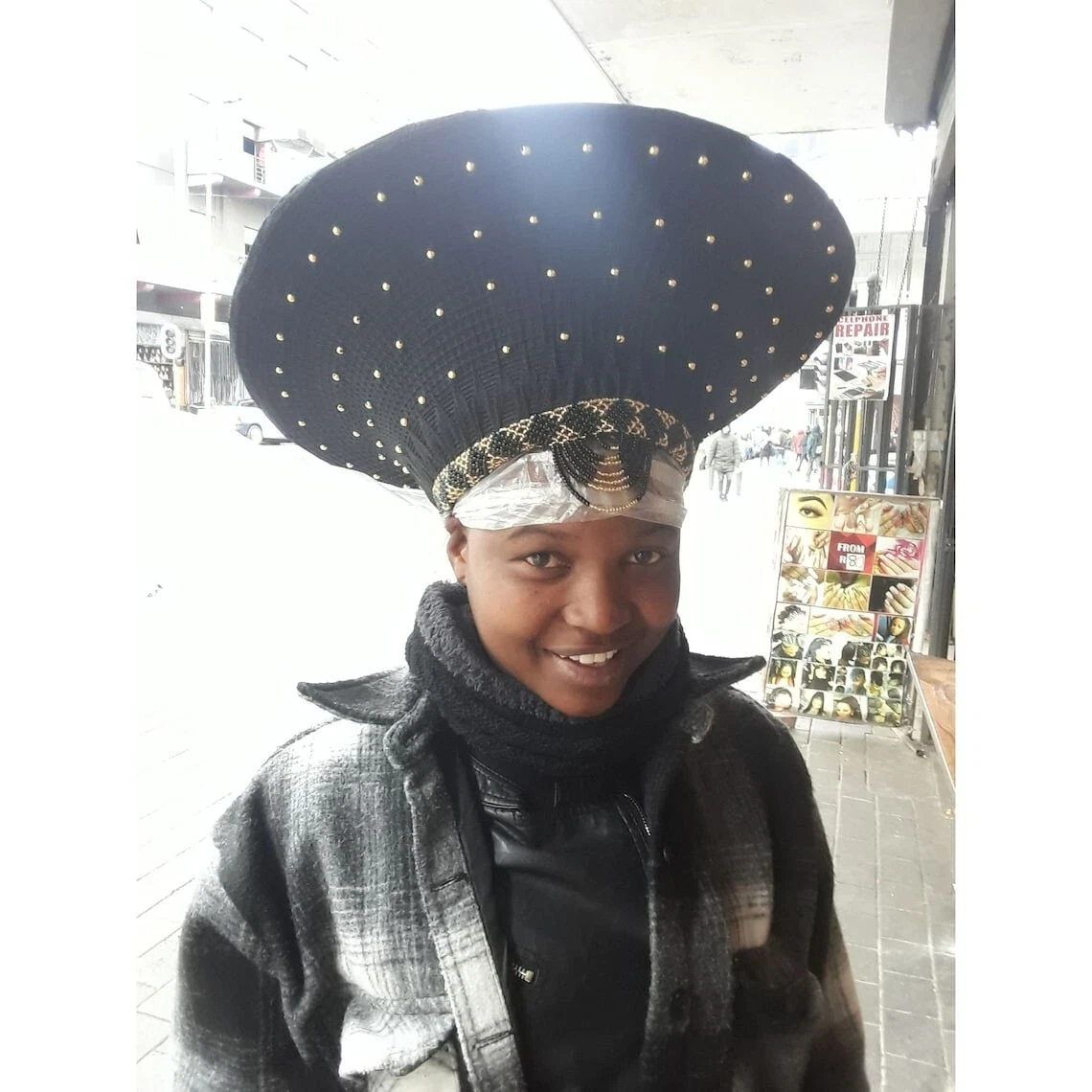 Black and Gold Zulu HatI Extra Large Zulu Hat African Hat Isicholo