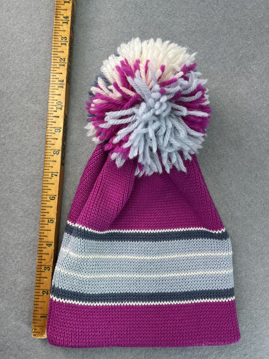 Vintage Smiley Wool Lined Beanie Pom Ski Hat Striped Purple 