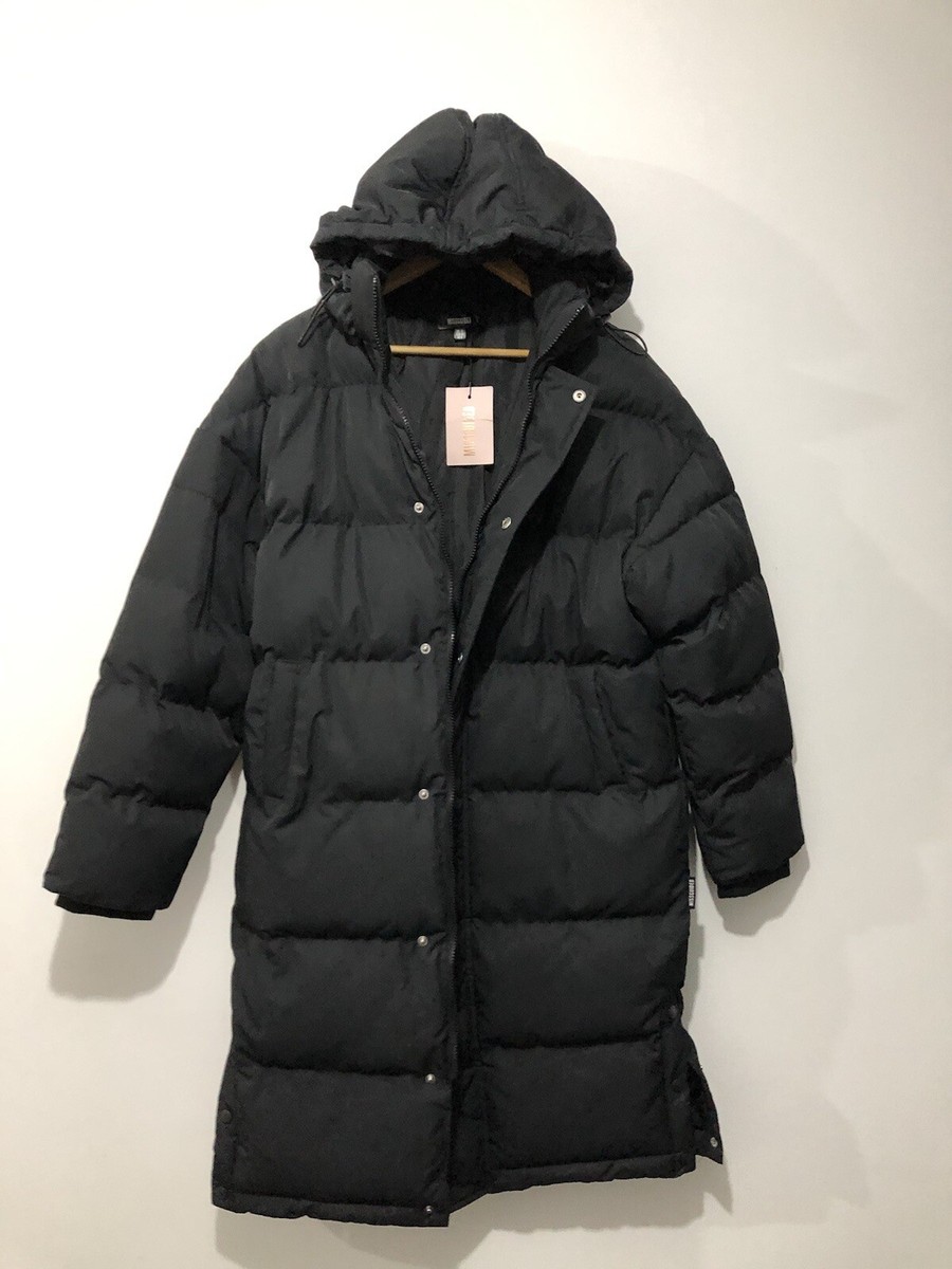 Misguided Hooded Padded Coat Longline Puffer Jacket UK 12 Black