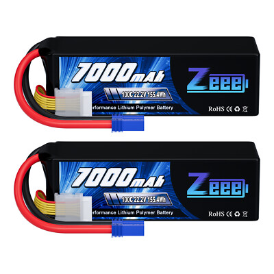 2xZeee 6S Lipo Battery 7000mAh 22.2V 100C EC5 for RC Car Truck Desert Racer Boat