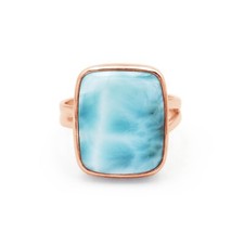 Rectangle Natural Larimar Ring Rose Gold Plated Sterling Silver Jewelry 16x13 MM