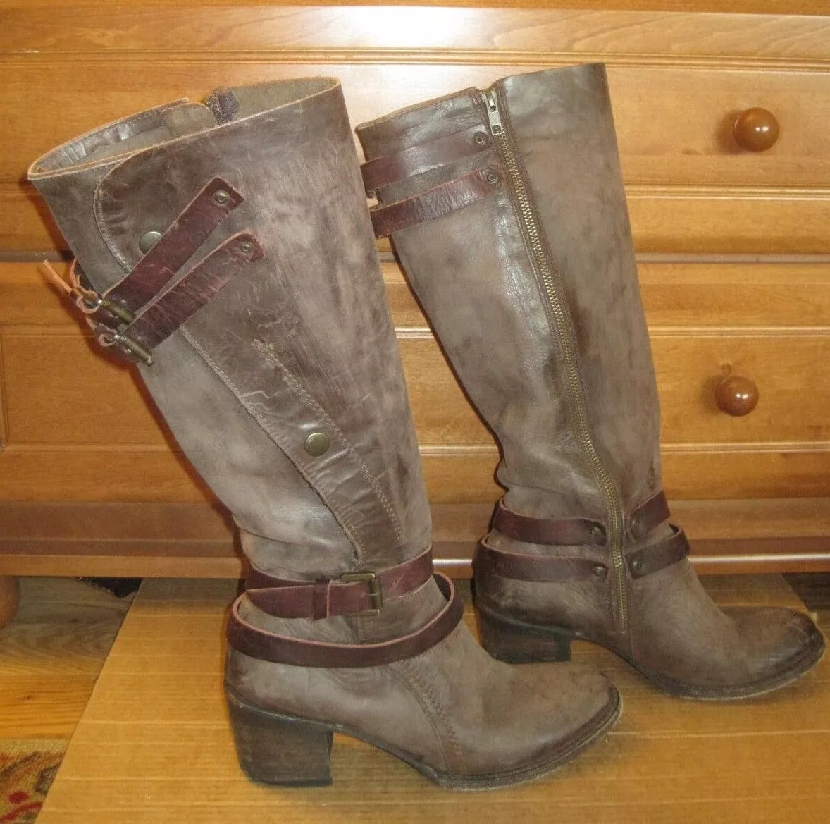 FREEBIRD By Steven BOOTS Clive Riding Boots Brown Leather Strappy