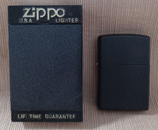 ZIPPO LIGHTER FLAT BLACK CRACKLE FINISH MADE IN USA W/PLASTIC CASE & GUARANTEE