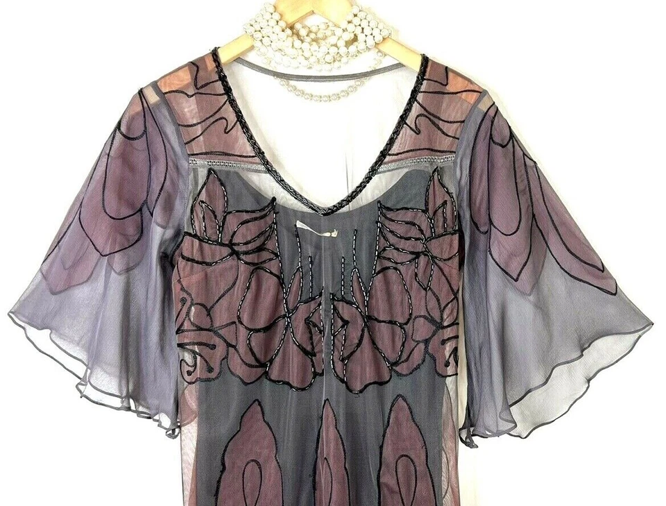 Nataya винтажный 1920-х годов Gatsby платье M оболочка колена бисером богемный официальный  - Изображение 2 из 4