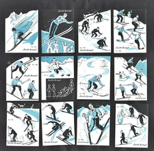 Learning To Ski Set 2 Rare Swiss Lindt Card Set 1938 Mountain Sports Vintage