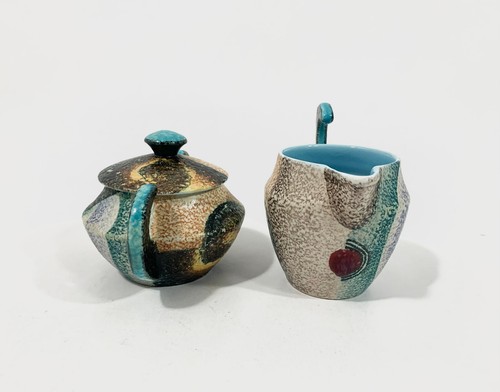 2x Nikolay Diulgheroff Mazzotti Giuseppe Albisola Sugar Bowl & Creamer Set - Picture 6 of 13