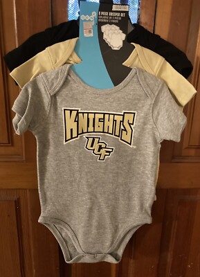 NWT NCAA TEAM ATHLETICS UCF  KNIGHTS BLACK BABY GOLDEN GRAY CREEPER SET sz.18 m