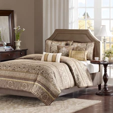 BEAUTIFUL CHIC ELEGANT MODERN RICH BROWN TAUPE BRONZE HOTEL GOLD SOFT QUILT SET