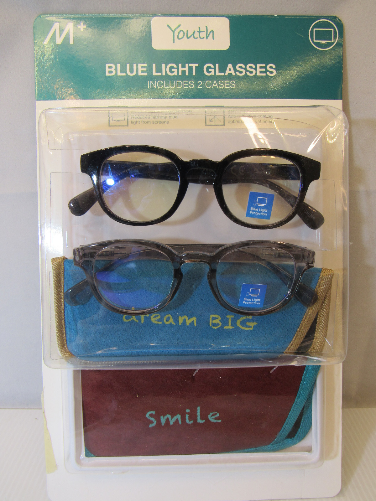 Blue Light Glasses M+ Boy's Youth with Pouch, 2-Pack, No Magnification b11-image
