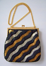 Vtg La Regale Silver Gold Bronze Hand Beaded Clutch Purse Chain Strap Hong Kong