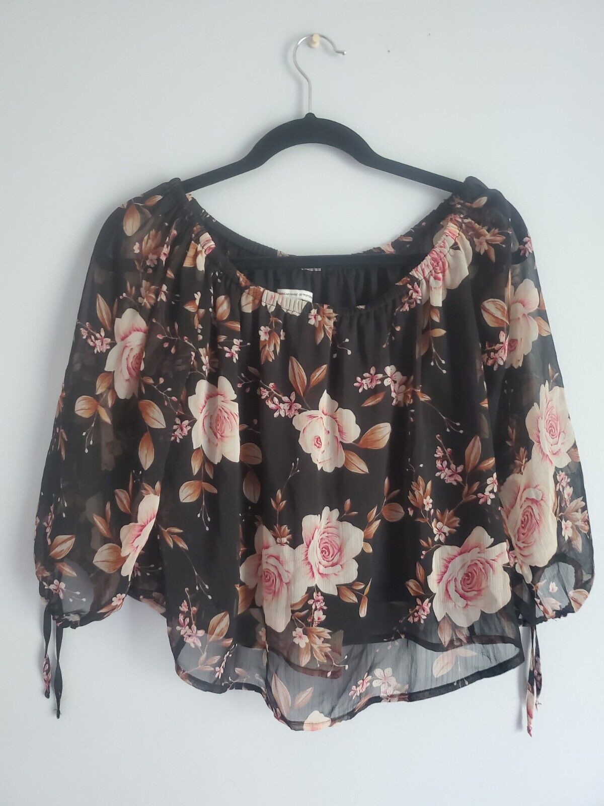 American Eagle Floral and Chiffon Off the shoulde… - image 1