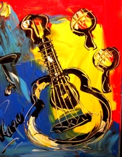 GUITAR    IMPRESSIONIST  ORIGINAL OIL  PAINTING -ABSTRACT ART IYVTDD