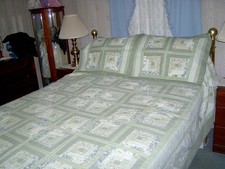 Queen/King Log Cabin Cotton Quilt Bedspread Shams -97 wide x 109 long