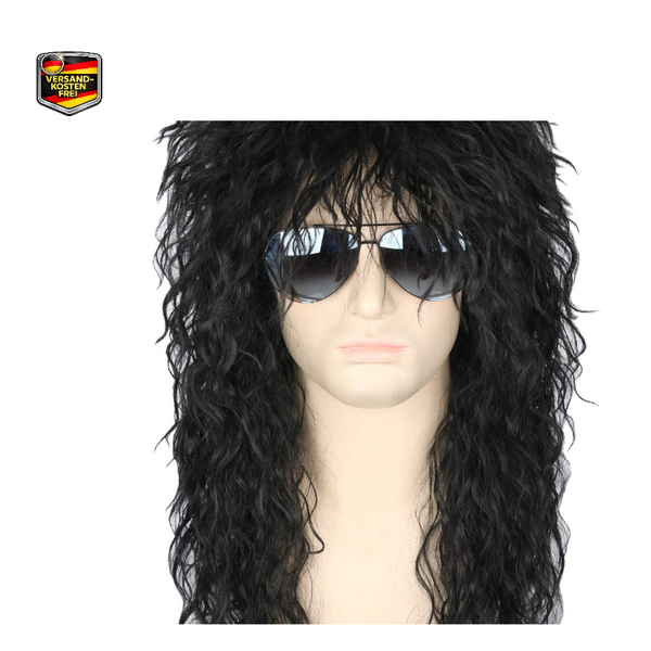 Vokuhila Herren PerüCke 80Er Jahre Punk Rocker Mullet Schwarz 21 Z-image