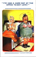 Vintage Bamforth Comic Postcard No. 1652 – ‘Hard Day at the Office Today Love!’