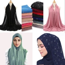 New Chiffon Pearl Women Hijabs Hot Dirll Elegant Head Wrap Scarf Bonnet Shawl