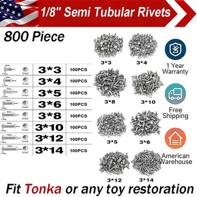 800pcs 1/8'' Diameter Semi Tubular Rivets For Tonka Super Assortment Toy Parts