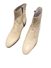 New Handmade Cream Genuine Leather Side Zipper Formal Dress Office Boots For Men