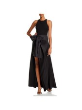 LIKELY Womens Black Tie Overlay Sleeveless Crew Neck Maxi Formal Gown Dress 0