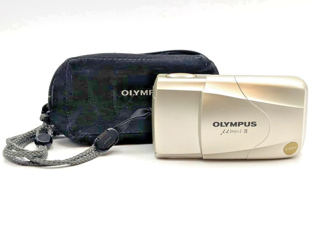 Olympus mju II Champagne Gold 35mm Film Camera w/ Case Working