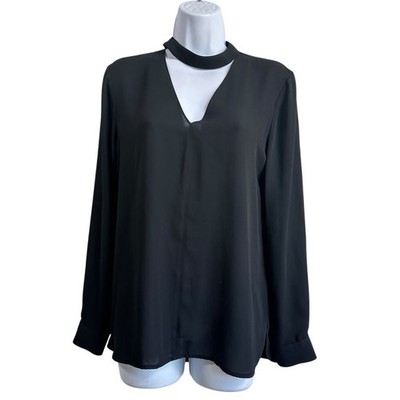 1.STATE Black Keyhole Blouse Minimalist Quiet Luxury Office Top Small