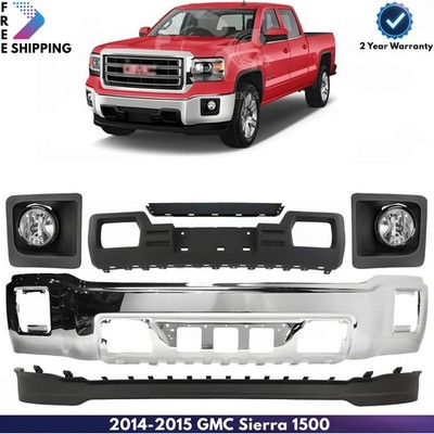 Front Bumper Chrome Steel & Bumper Trim Kit For 2014-2015 GMC Sierra 1500