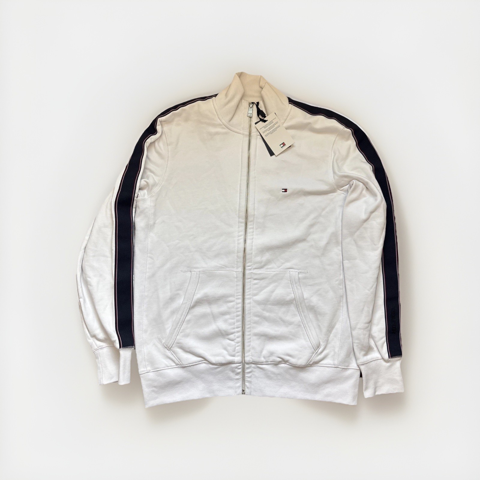 Tommy  Hilfiger Track ZipUp Jacket Men’s Medium NWT White/Blue Stripe Longsleeve