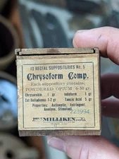 Quack Medicine Empty Opium Suppository Box Pharmacy Druggist Milliken St Louis