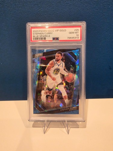2023 Panini National VIP Stephen Curry Blue Sparkle Cracked Ice /149 PSA 10