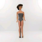 Vintage 1959 Barbie Ponytail Fashion Doll Dark Brown Curly Hair Striped Swimsuit