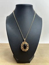Vintage Sarah Coventry Black Glass Flame Pendant Necklace Statement