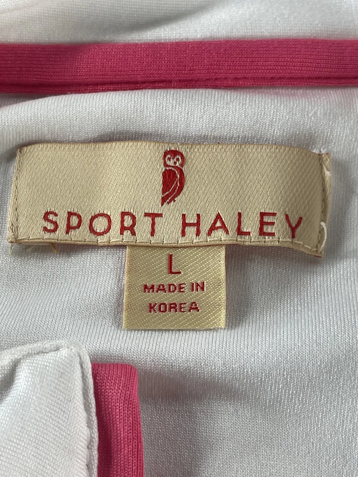 Camisa deportiva Haley para mujer grande blanca rosa cremallera golf rendimiento deportivo elástica Foto 4 de 4