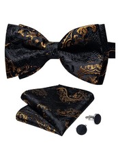 DiBanGu Silk Bow Tie Pre-Tied Bowtie Set for Men In Gift Box Black Gold Copper
