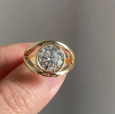 4.00 CT Real Round Cut VVS1 Moissanite Bezel Wedding Ring 14K Yellow Gold Plated