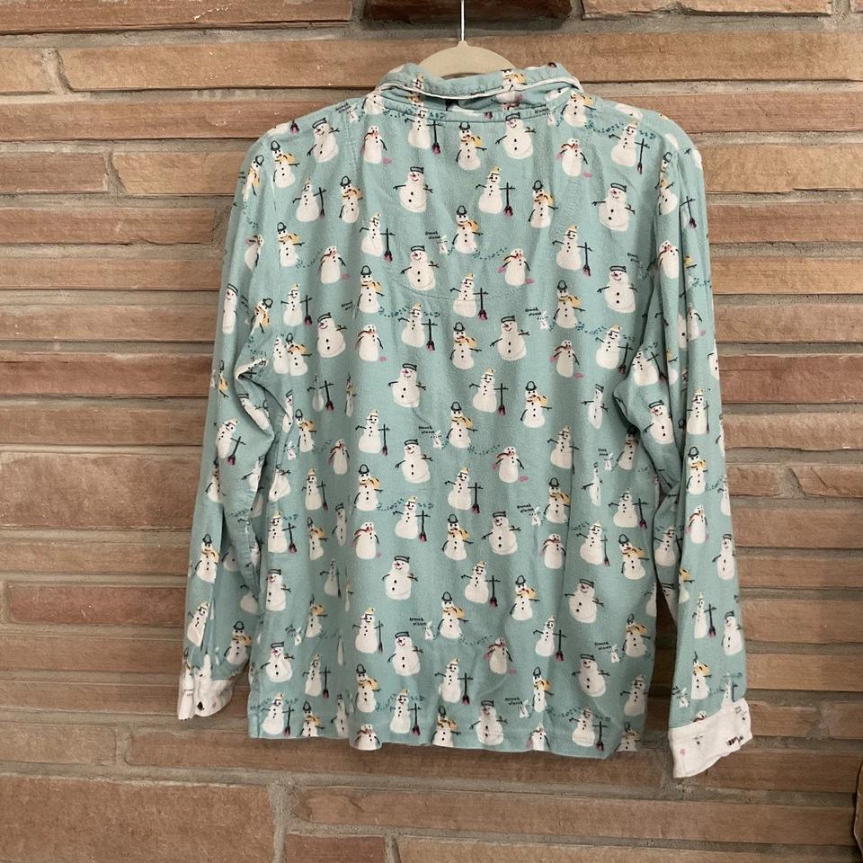 Conjunto de pijama de franela con estampado de muñeco de nieve de algodón bambú para mujer Munki Munki mediano Foto 3 de 4