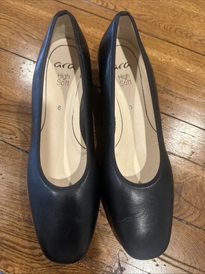 Ara Gabrielle High Soft Black Leather Comfort Pumps Size 8 Made in Portugal