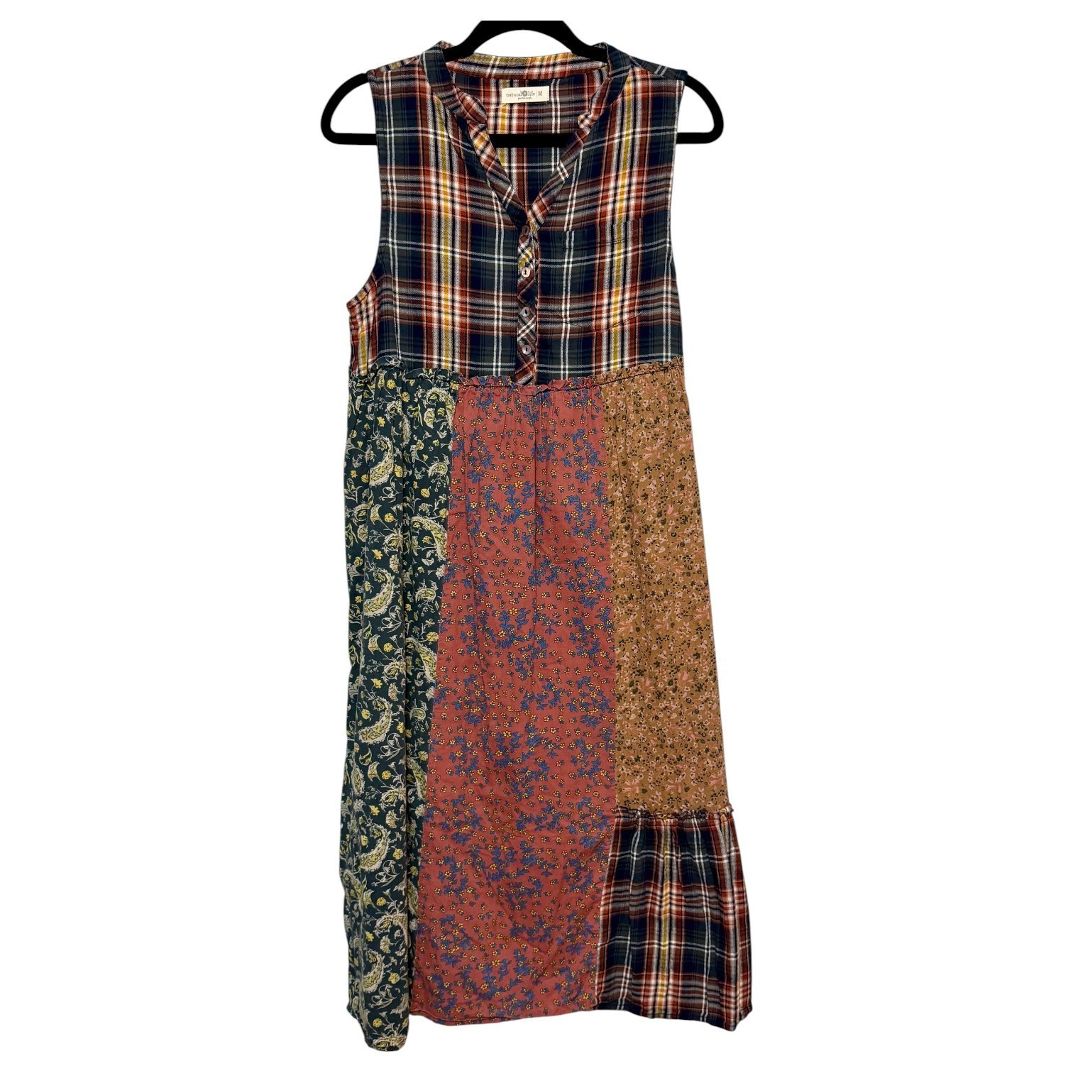 Natural Life Cottagecore Patchwork Midi Dress Wom… - image 1