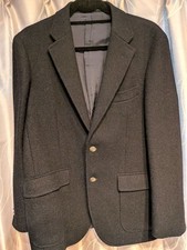 Kent Harris Tweed Blazer L Navy Blue Wool Metal Button Used
