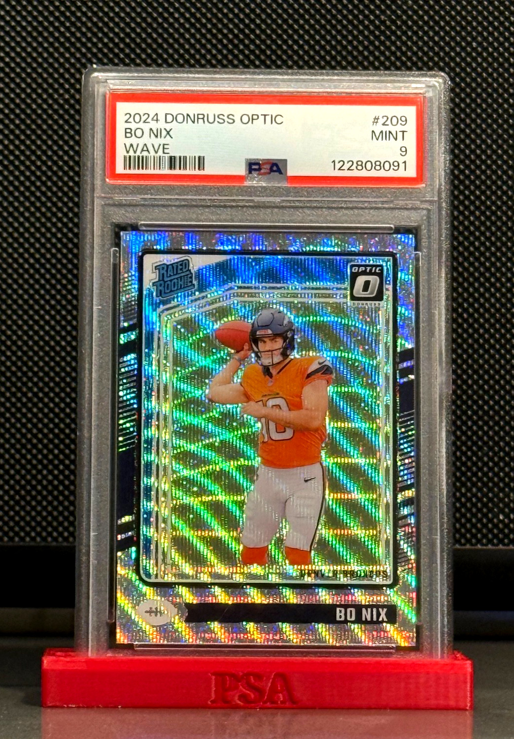 2024 Donruss Optic #209 Bo Nix Rated Rookie Premium Wave /300 RC PSA 9 Mint