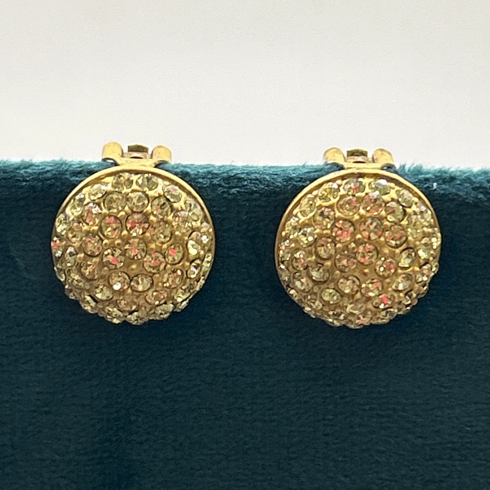 Boucle D’oreille vintage fantaisie Doré Cercle Strass Jaune Clips