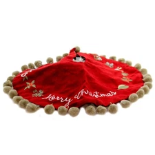 Primitives By Kathy Merry Christmas Sm Tree Skirt Embroidered Poms