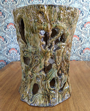 19th Cent Chinese Qing Shiwan Ceramic Faux Bois Tree Stump Garden Stool Antique