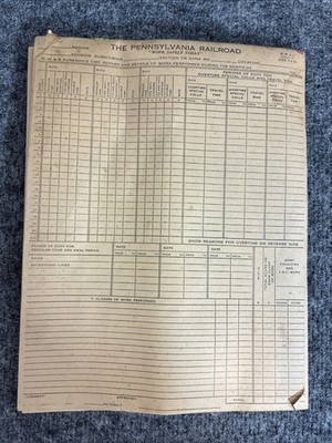 Vtg PRR Foreman Time Sheet Pad w/ Multiple Sheets Railroad Work Log Forms PA